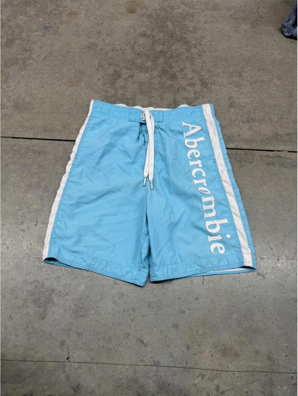 vintage abercrombie and fitch blue and white spell out shorts size large